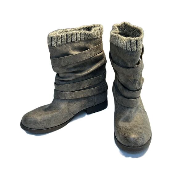 Just Fab Natise Women's Sweater Cuff Low Heel Mid-Calf Slouch Gray Boots-7 - Picture 1 of 8